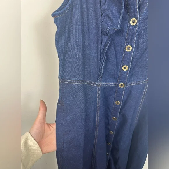 Pilcro Denim Cap Ruffle Sleeve Button Dress Midi Size 6 EUC Pockets Anthro - Picture 8 of 8